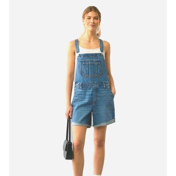 NWT American Eagle AE Baggy Denim Short Overall Sz Large L - Picture 1 of 7